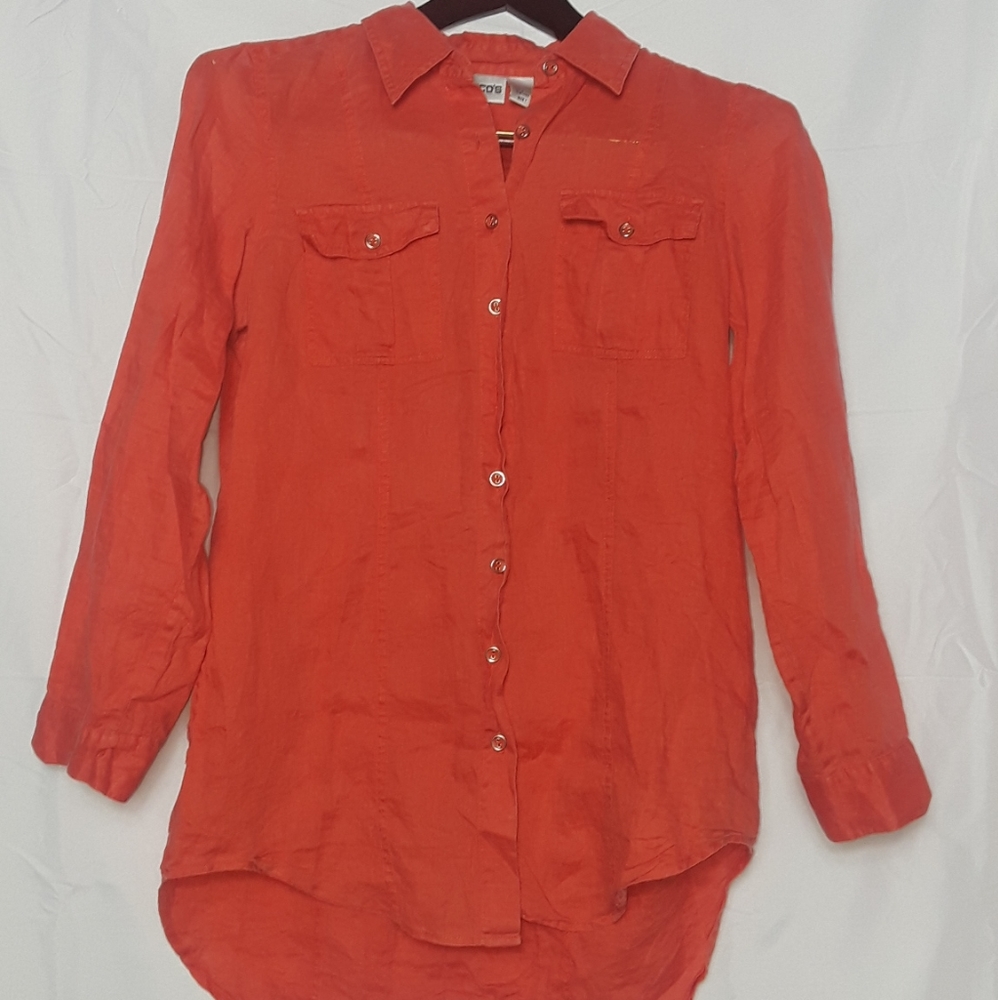 Chico's orange long sleeved button down size Xl